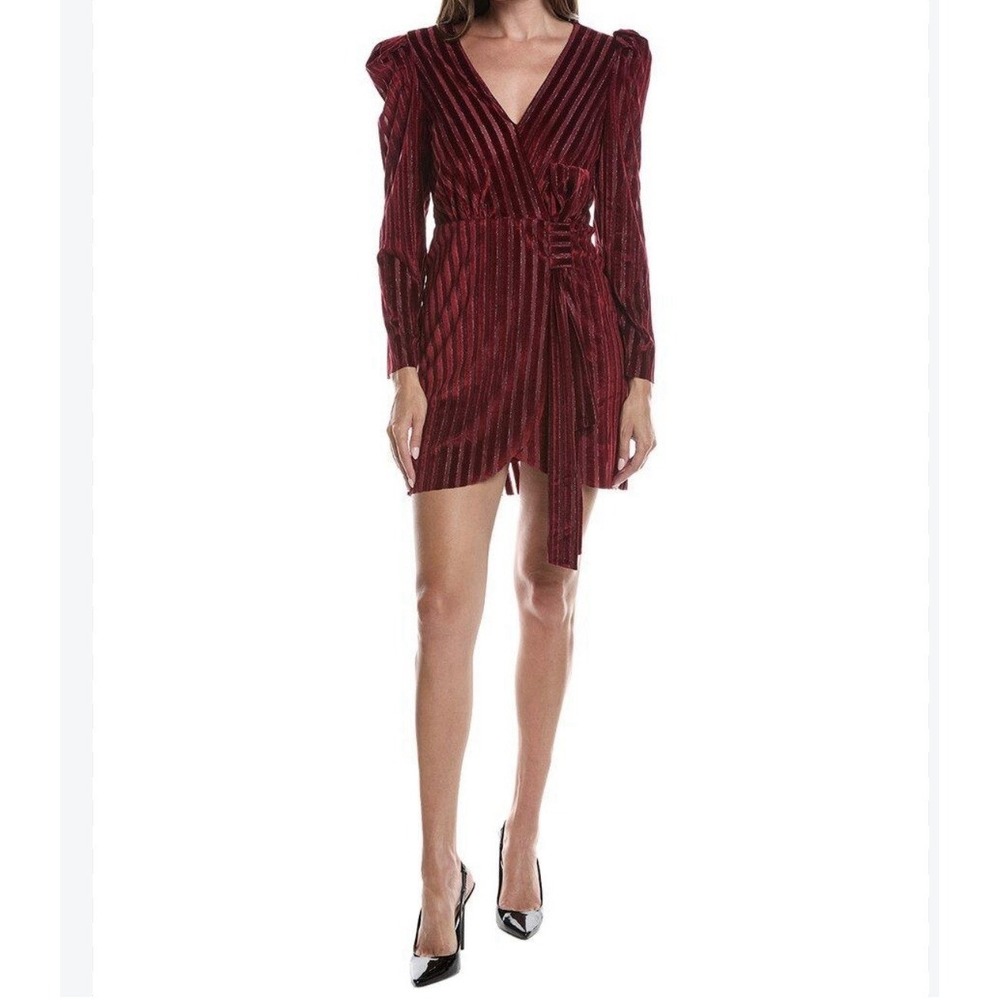 Layered with Love Mini Ds Yasmeen Puff Sleeve V- Neck Shadow Striped Burgundy, M